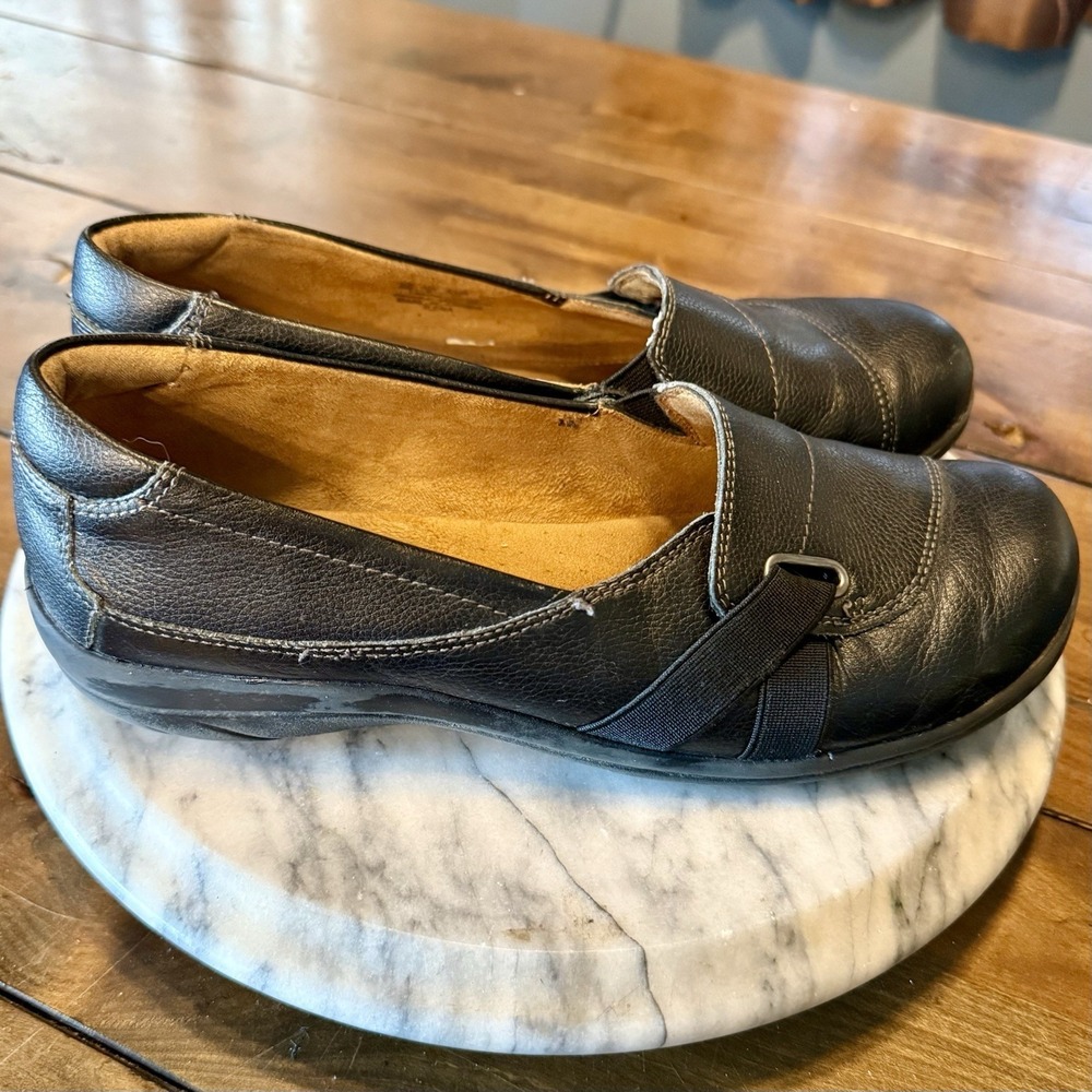 Natural Soul Ilena Slip-On Loafers Black Pebble Leather Comfort Shoes Sz 8 EU 38